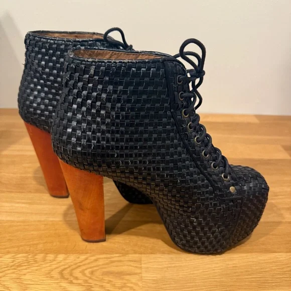 Jeffrey Campbell Black Woven Lita Lace-Up Platform Boots - Picture 2 of 14